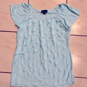 Women’s Baby Blue Ruffled Tee.